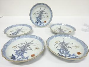 古伊万里　染付　金彩　七寸皿　5客